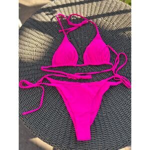 Hot Pink String Bikini w/Triangle Halter Top XL